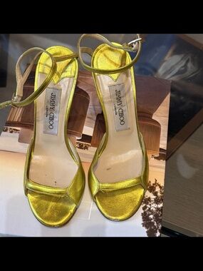 Jimmy Choo Metallic Chartreuse Ankle-Strap Heels